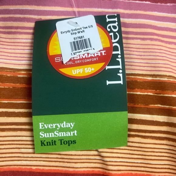 NWT L.L.Bean Women's S Reg Everyday SunSmart Tee Pink Orange Striped UPF 50 - Picture 3 of 7